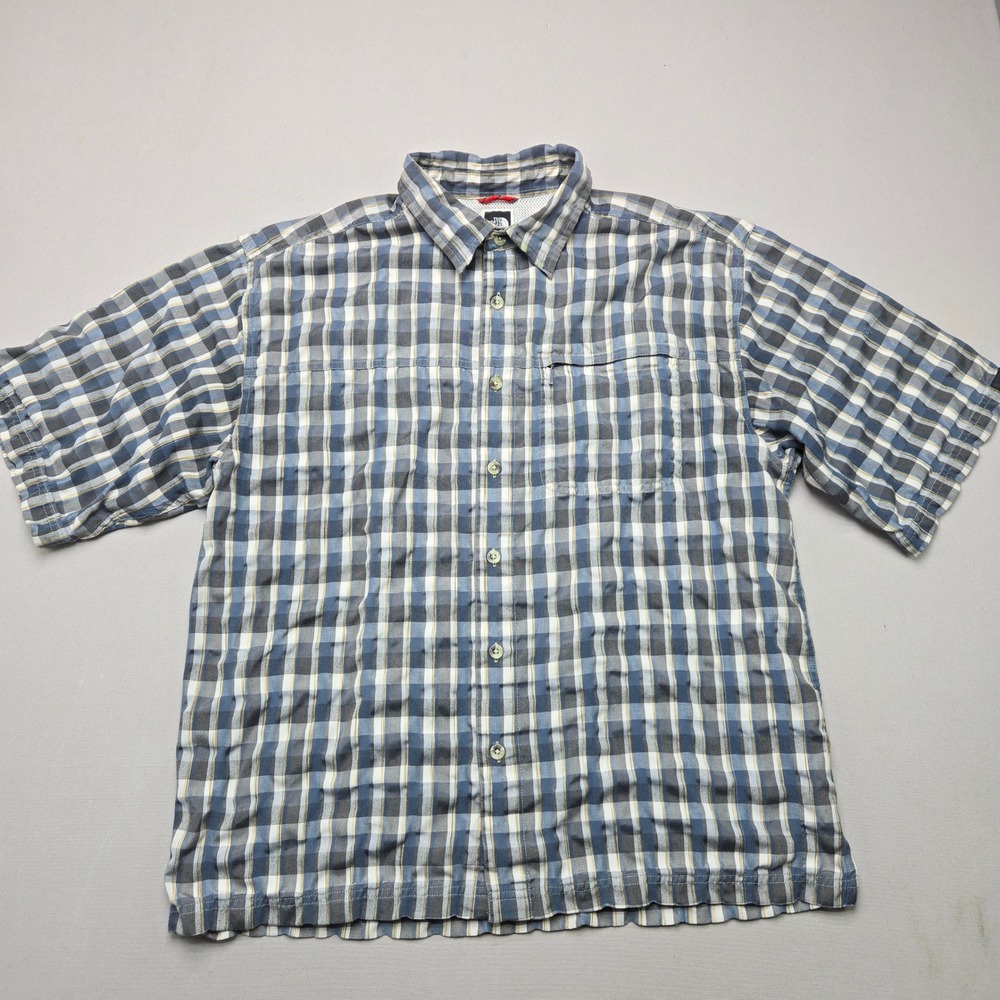 The North Face Shirt Plaid Short Sleeve Vent Zipper Pocket Blue Men M Regular